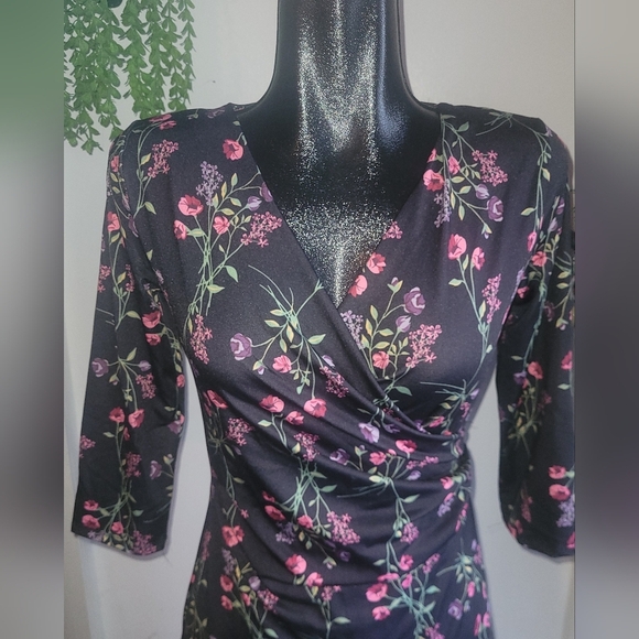 Max Coco Black and Pink Floral Print Dress XS - Picture 2 of 7